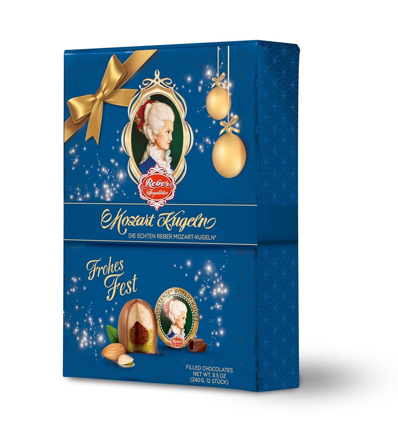 Reber Mozartkulor med mörk choklad, 6-pack med marsipan och nougat, vegansk - 1 x 120 g