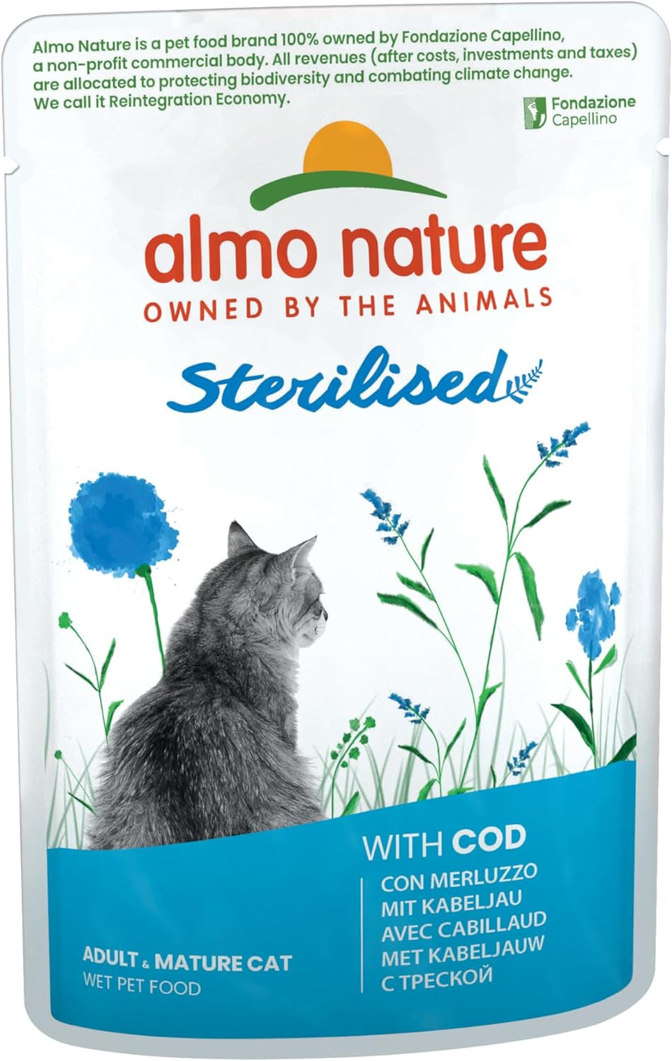 Almo Nature Functional - Steriliserad - Våtfoder för vuxna och äldre katter, steriliserad eller mindre aktiv - med torsk och kyckling - Låg fetthalt, återfuktande - 70g (pack med 6)