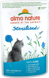 Almo Nature Functional - Steriliserad - Våtfoder för vuxna och äldre katter, steriliserad eller mindre aktiv - med torsk och kyckling - Låg fetthalt, återfuktande - 70g (pack med 6)