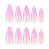 Mouyouglow Långa naglar Stiletto Milky White Gradient Rosa Glitter Coola falska naglar med lim Rosa Ombre Glitter konstgjorda naglar