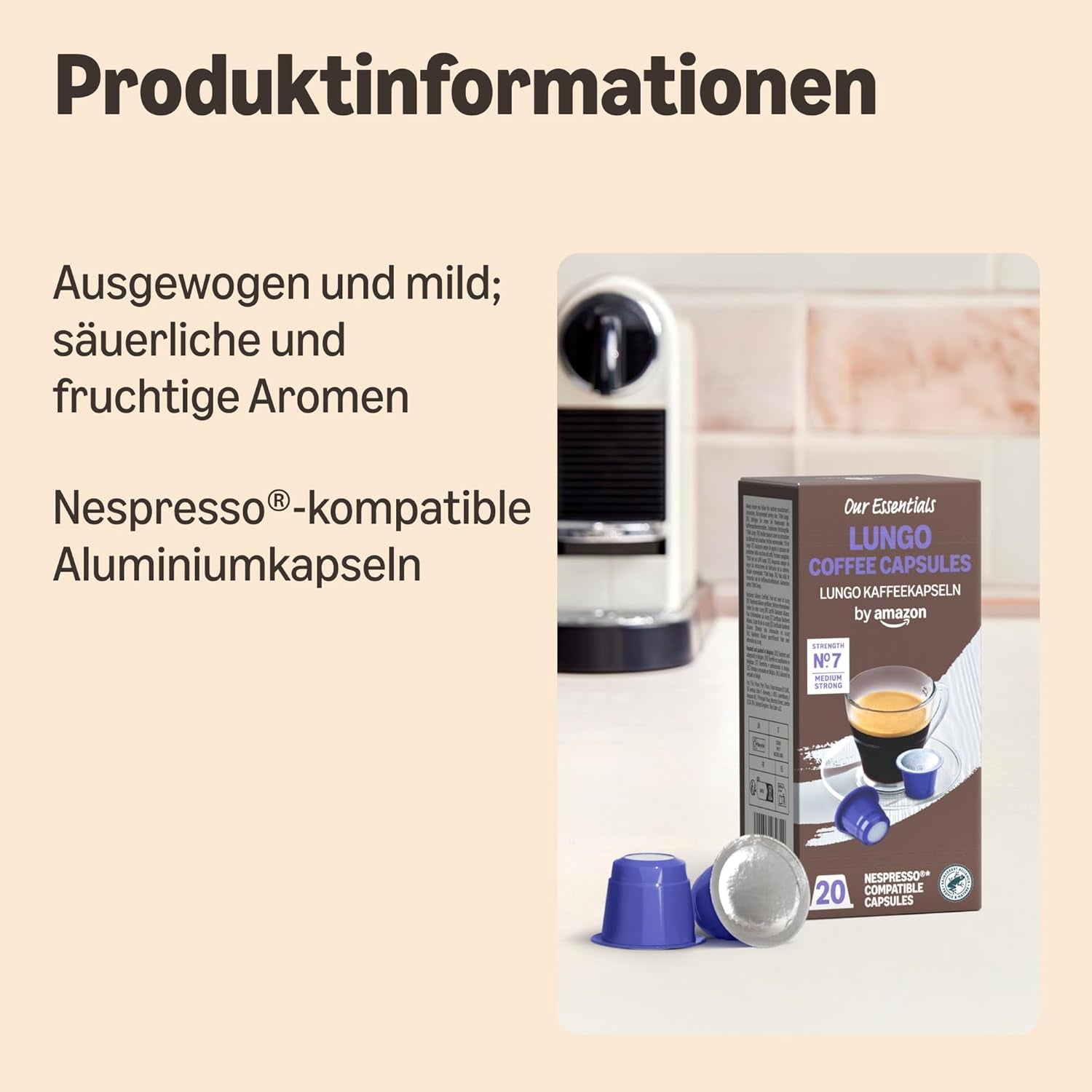 av Amazon Lungo Kaffee-Kunststoffkapseln, Nespresso-kompatibel, 20 Stück, Packung mit 1 – Rainforest Alliance-zertifiziert