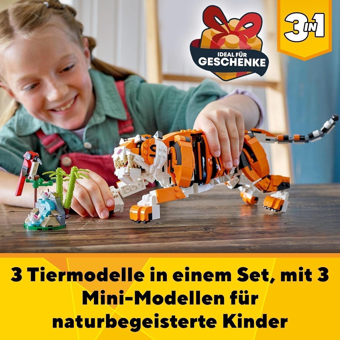 LEGO 31129 Creator Majestic Tiger, Panda eller Fish 3-i-1 djurfigursset leksak för barn Pojkar och flickor Byggset för djurbyggande leksak Besuche den LEGO-Store