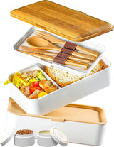 Umami Lunchbox för vuxna, läckagesäker stapelbar Bento-låda med 4 bestick och fack, Vuxen Lunchbox, To-Go-salladsbehållare, Picknick-/kontorslunchlåda, kolgrå, 1500 ml