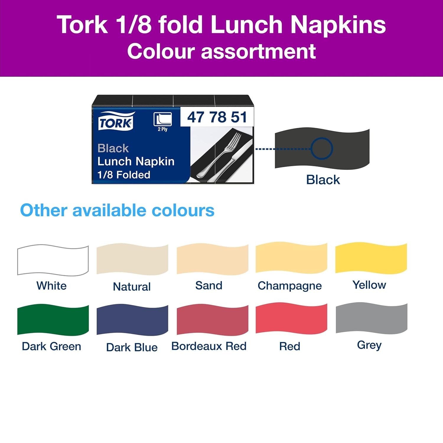 Tork 477851 Svarta 1/8-vikta lunchservetter / 2-lagers förvikta pappersservetter för mellanmål eller små måltider / Avancerad kvalitet / 10 X 200 (2000) servetter / 32,6 X 33 Cm (L X B)