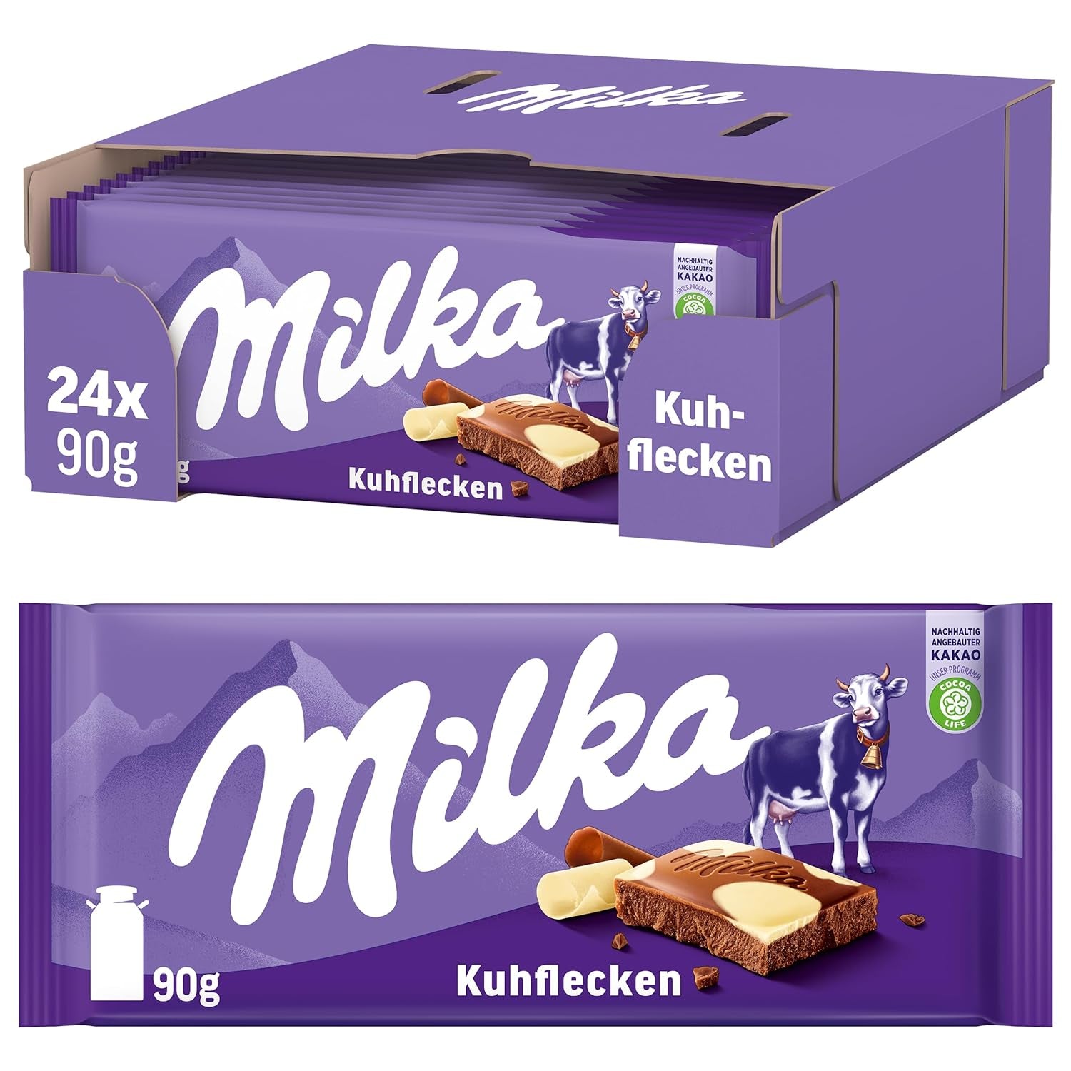 Milka Cow Spots – Alpin mjölkchoklad med vit choklad i cow spot design – 24 x 90g