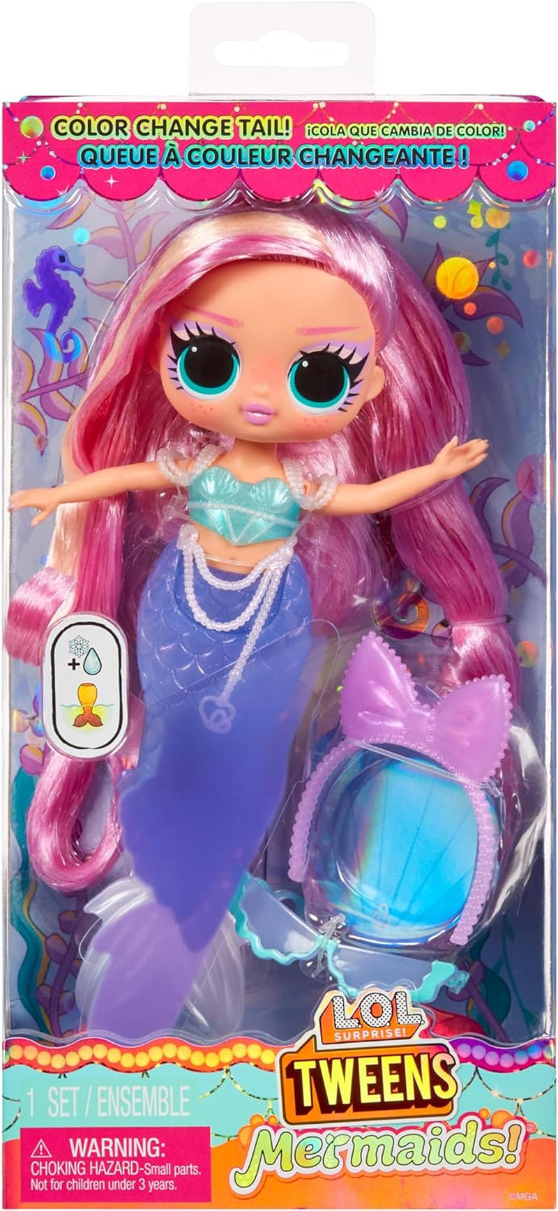 LOL Överraskning! Tweens - Lola Waves Mermaid - Modedocka med färgskiftande svans, rörlig fena och vackra tillbehör - Leksak för barn och samlare från 4 år och uppåt
