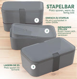 Umami Lunchbox för vuxna, Stapelbar Bento-låda med 4 bestick och fack, Vuxen Lunchbox, To-go-salladsbehållare, Picknick-/kontorslunchlåda, kolgrå, 1500 ml matförvaringslådor Naty Shop