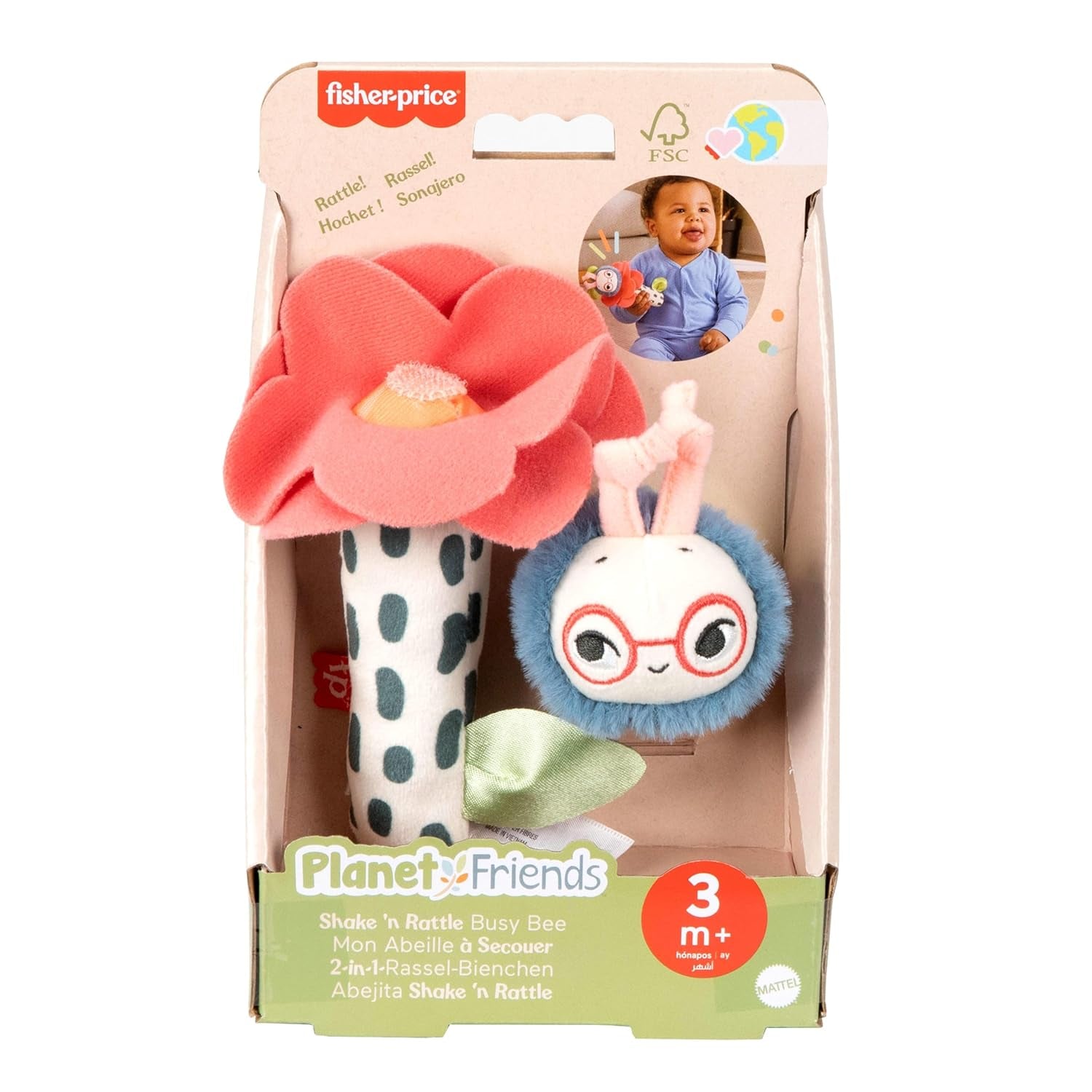 Babyleksak Fisher-Price Planet Friends 2-i-1 Bell and Bee Sensory Plyschleksak som tvådelad set för nyfödda upp till 3 månader, HYR56 Baby Toys Naty Shop