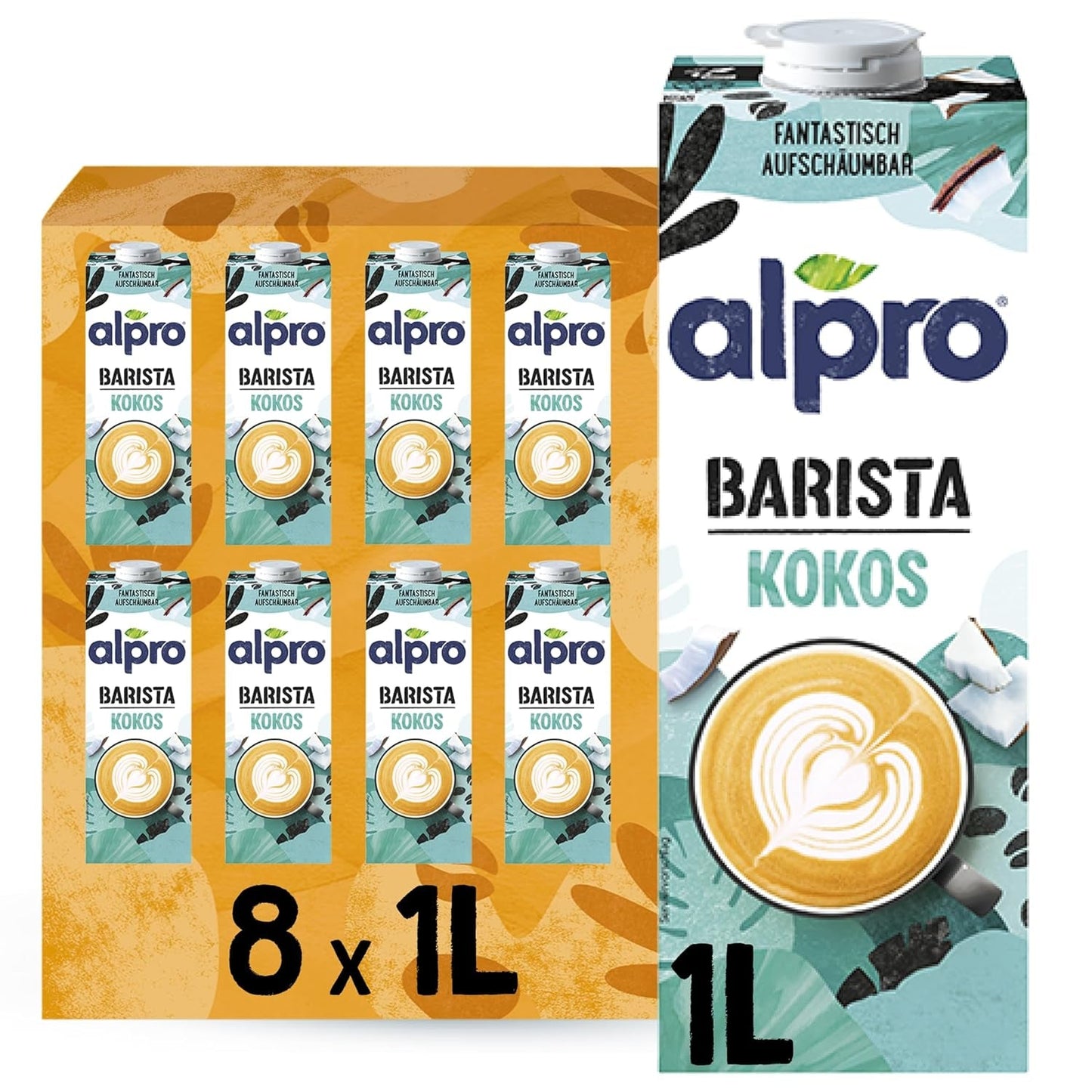 Alpro Barista Haferdrink – Zum Aufschäumen – Vegan und milchfrei – Von Natur aus lactosfrei – Rich an Ballaststoffen, Calcium und Vitaminen – 8 x 1 L – Haltbar