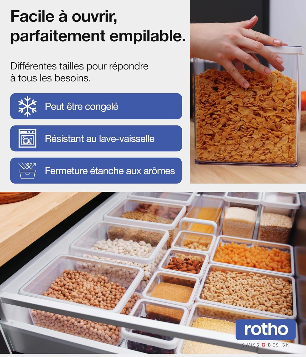 Rotho Loftset med 5 förvaringsburkar med lock, olika storlekar, BPA-fri matplast (PP), Transparent/Röd, (21,4 x 21,4 x 23,5 cm) Matförvaringslådor Naty Shop