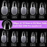Becellen 500 st konstgjorda nagelspetsar, mjuka gelnagelspetsar, heltäckande, gelnagelspetsar, förpolerade konstgjorda naglar, DIY Nail Art limset (mandlar)