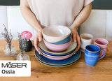 MÄSER 931734 Ossia, Teller-Set för 6 Personen im mediterranen Vintage-Look, 12-teiliges moderna Tafelservice mit Suppentellern und Speisetellern in Sandigem Grau, Keramik, Sandgrau