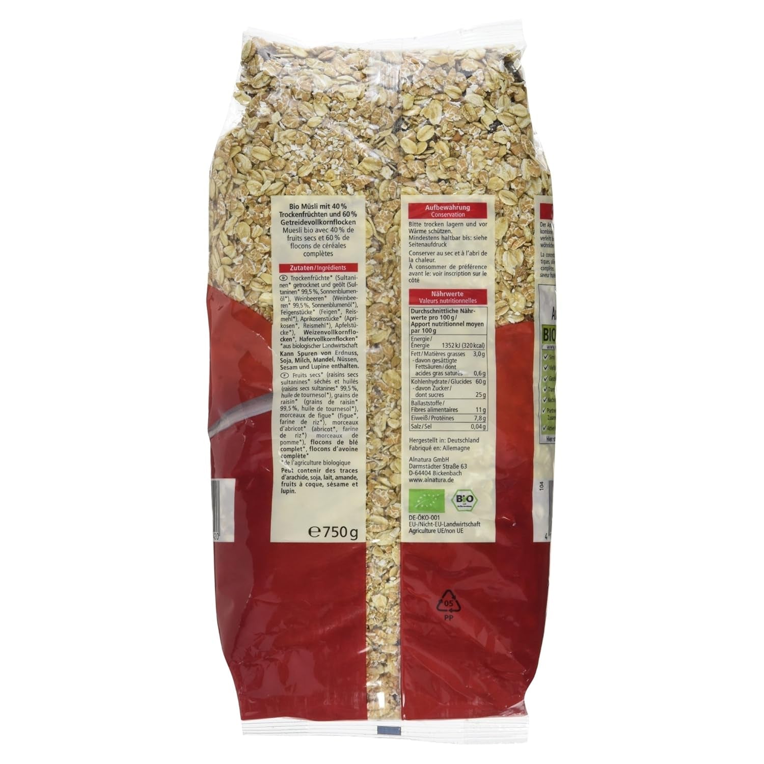 Müsli med ekologiska frukter, 750g
