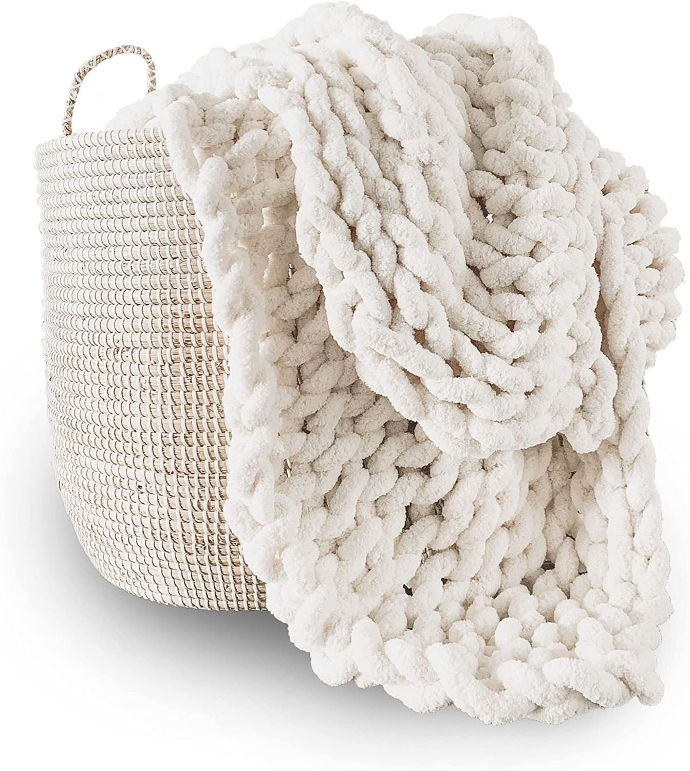 Chunky stickad filt, plagg, 100% handstickad med jumbo chenillegarn (127 X 152,4 Cm, lila grå) Sängar och täcken Adyrescia Cream White 60 "X80"