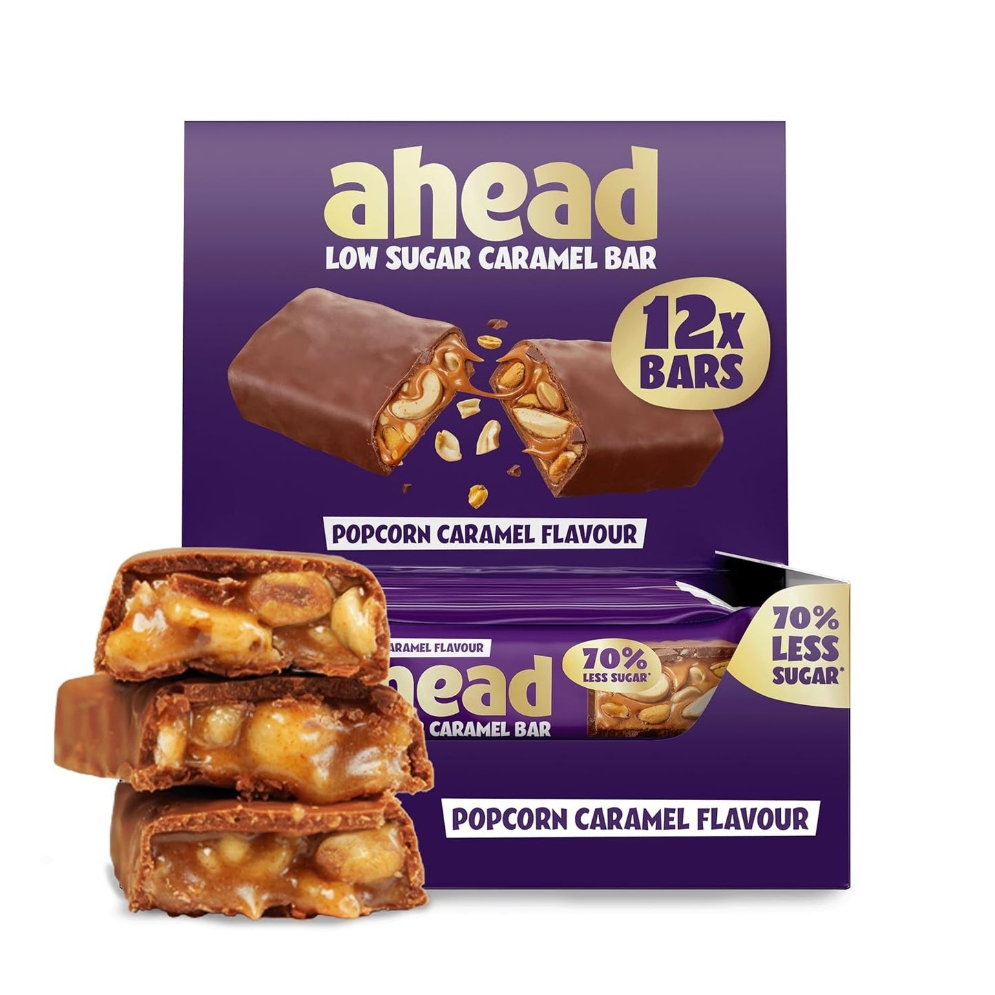 Caramel Hasselnöt Chokladkakor framöver | 12 chokladkakor x 35 g utan tillsatt socker | 1,9 g socker per bar | Knasig hasselnöt och kolasmak | Lågkolhydratsgodis | Ingen palmolja
