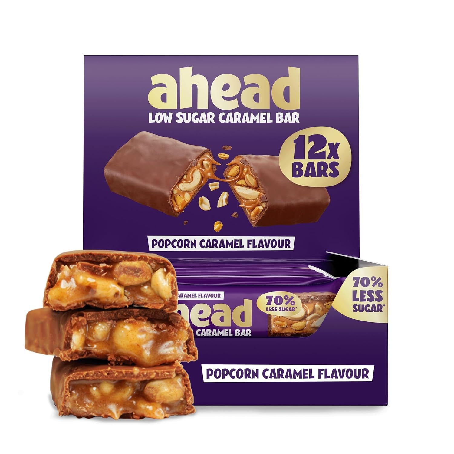 Caramel Hasselnöt Chokladkakor framöver | 12 chokladkakor x 35 g utan tillsatt socker | 1,9 g socker per bar | Knasig hasselnöt och kolasmak | Lågkolhydratsgodis | Ingen palmolja