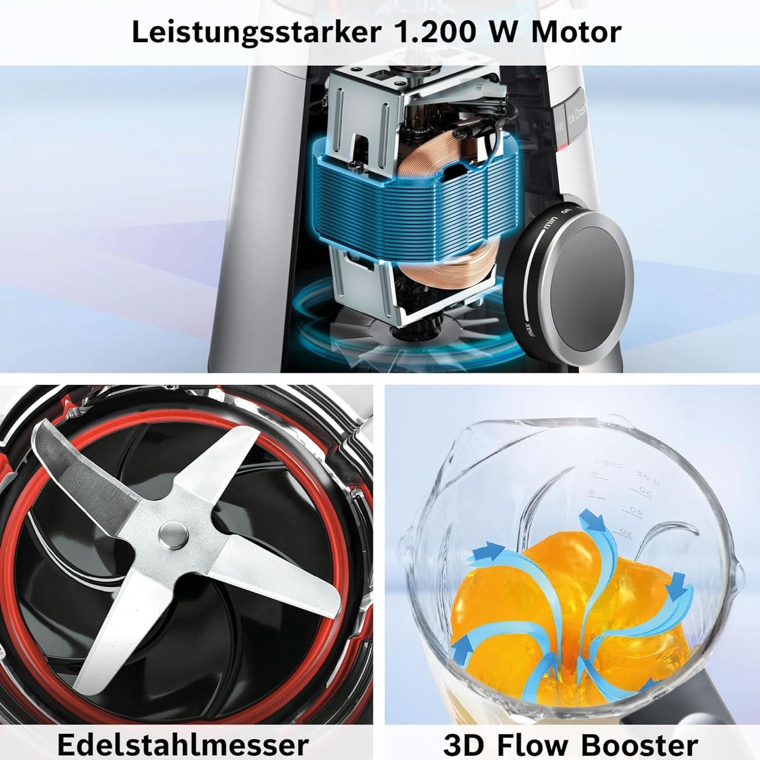 Bosch Standmixer Vitapower Serie 4 MMB6172SN, Verbesserte Version, 10 Jahre Motorgarantie, Edelstahl-Klingen, 1,5L Glasbehälter, Spülmaschinenfeste Teile, 30 000 U/Min, 1200 W, Silver Kitchen Naty Shop