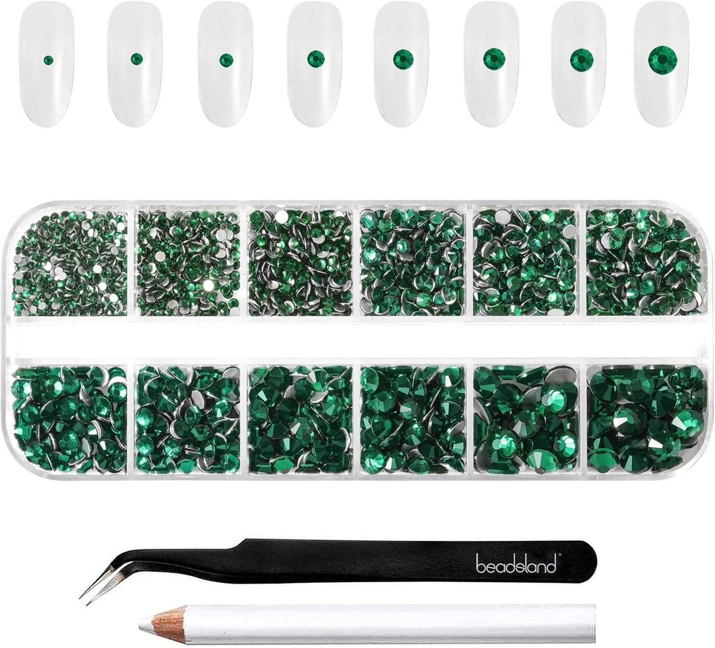 Beadsland 2500st Glas Nailart Strasssteine ​​​​Kristall Flatback Edelsteine ​​​​Runde, ​​Für Handwerk Gemischt 8 Größen SS4 ~ SS30 Mit Picking Pinzette Und Stift (Kristall Weiss)