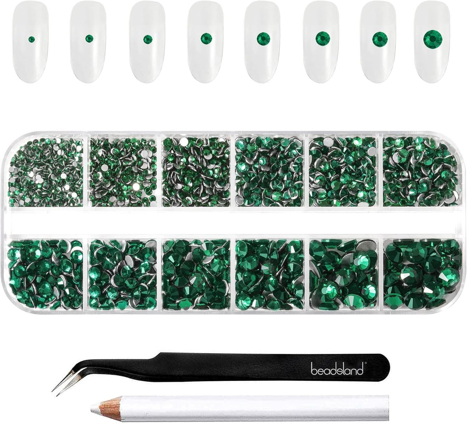 Beadsland 2500st Glas Nailart Strasssteine ​​​​Kristall Flatback Edelsteine ​​​​Runde, ​​Für Handwerk Gemischt 8 Größen SS4 ~ SS30 Mit Picking Pinzette Und Stift (Kristall Weiss)