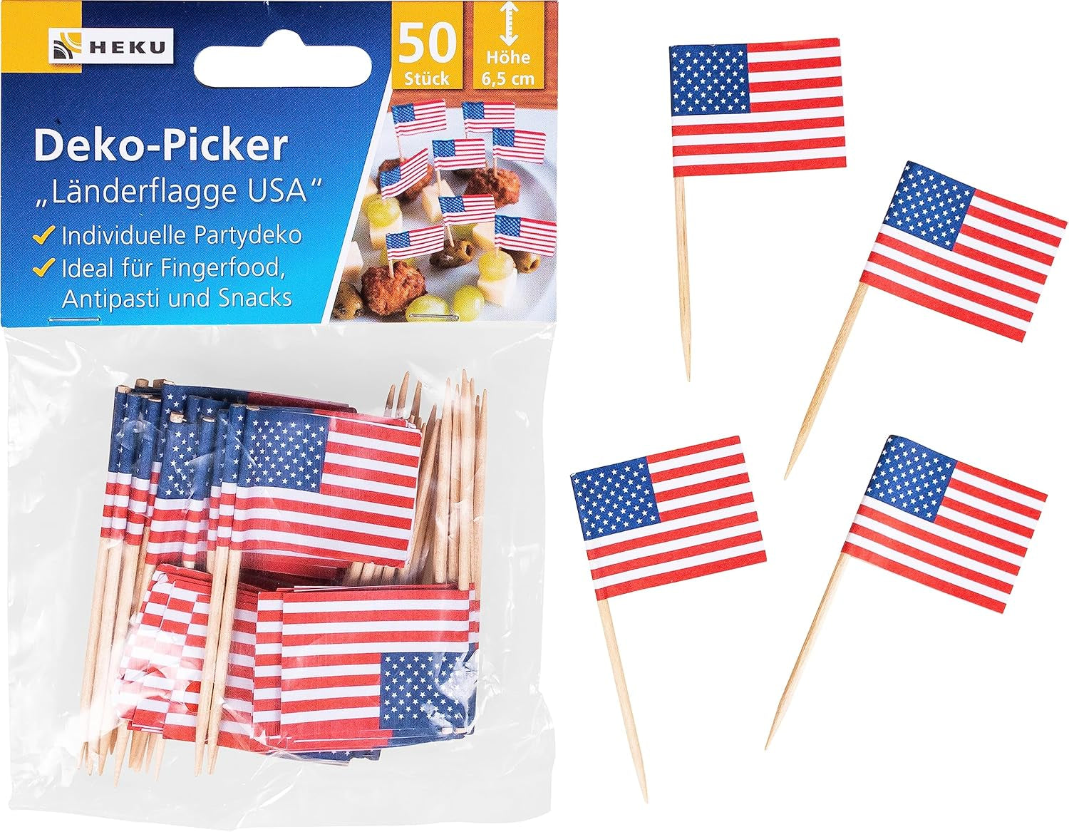 HEKU 191-st. USA Party Set I Papperstallrikar Ø23Cm, Röda koppar, 3-lagers servetter 33X33Cm, Dekorationsväljare, Vimpelkedja 10M I Perfekt för temafester och nationella helgdagar