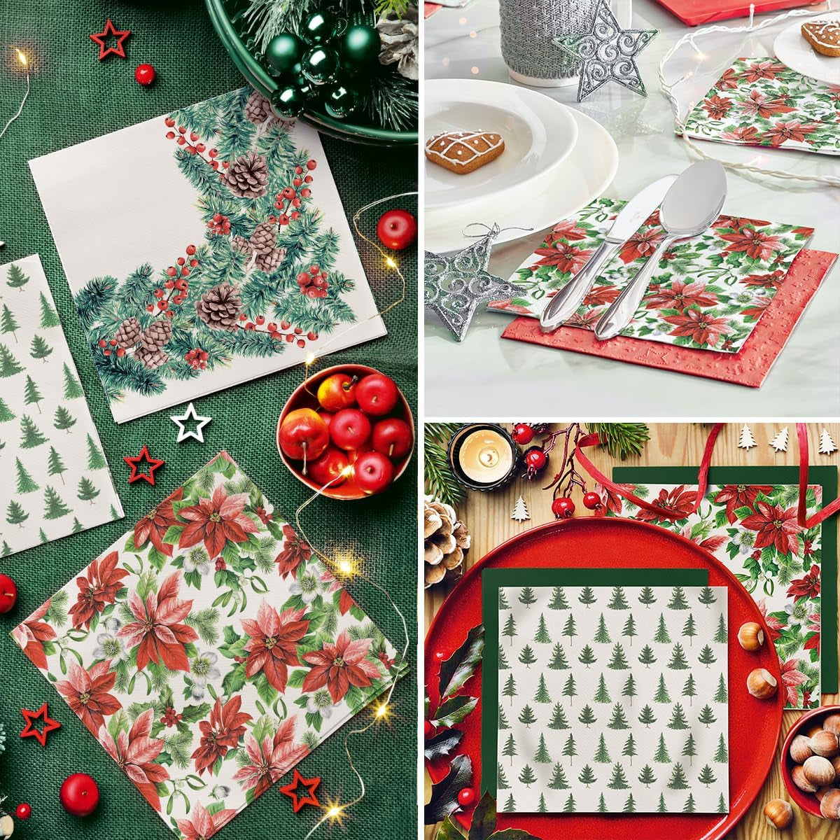 PAW - Airlaid servetter (40 X 40 Cm) I 50 delar I Perfekt för jul, vinter, helgdagar I Julaftons bordsdekorationer I Airlaid tygliknande servetter Vintergrenar I Vintergrenar
