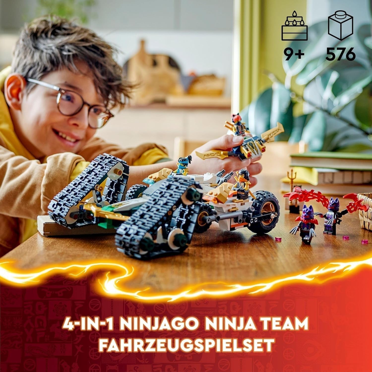LEGO NINJAGO Ninja Team Combi Caterpillar 4 i 1 set med segelflygplan, racerbil och 2 motorcyklar och 6 minifigurer Present för pojkar och flickor Ninja Toy 71820 Byggset Besuche den LEGO-Store