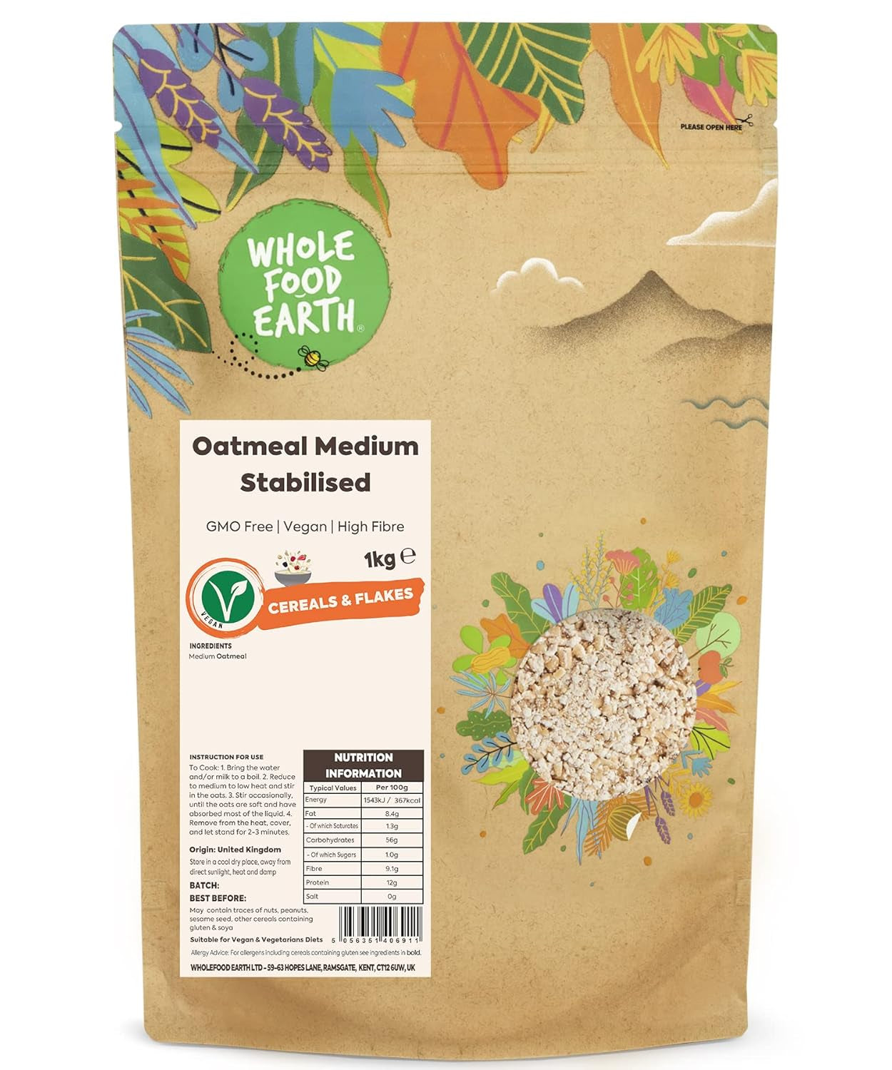 Wholefood Earth Pinhead Havregryn Grovt stabiliserat 3kg | Icke-GMO | Rik på fiber
