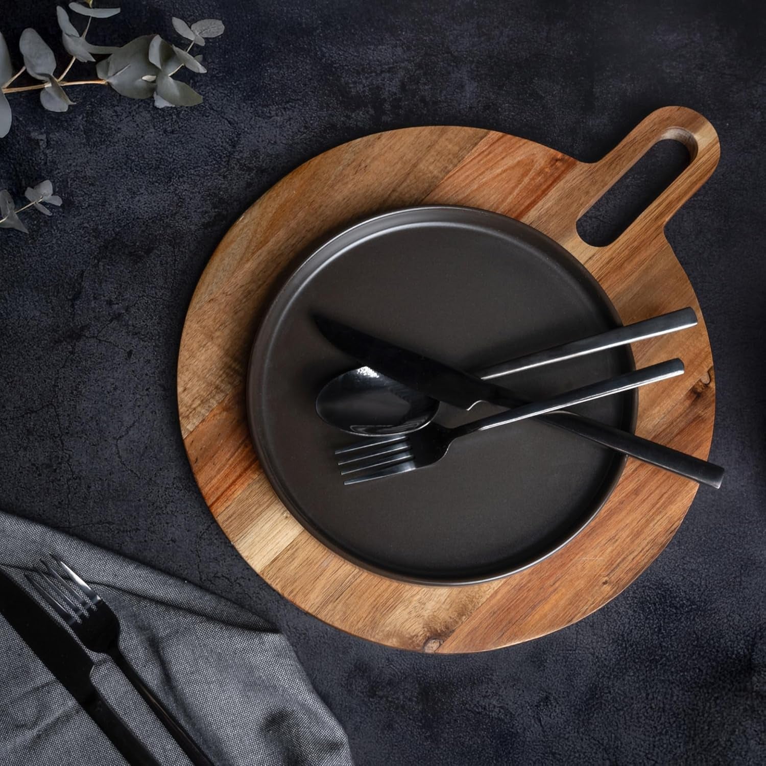 MIAMIO - 4-personers tallriksset / 4-personers keramiskt servisset, diskmaskin och mikrovågssäkert servis av stengods - Sierra Collection (mörka tallrikar, stora tallrikar (4x))