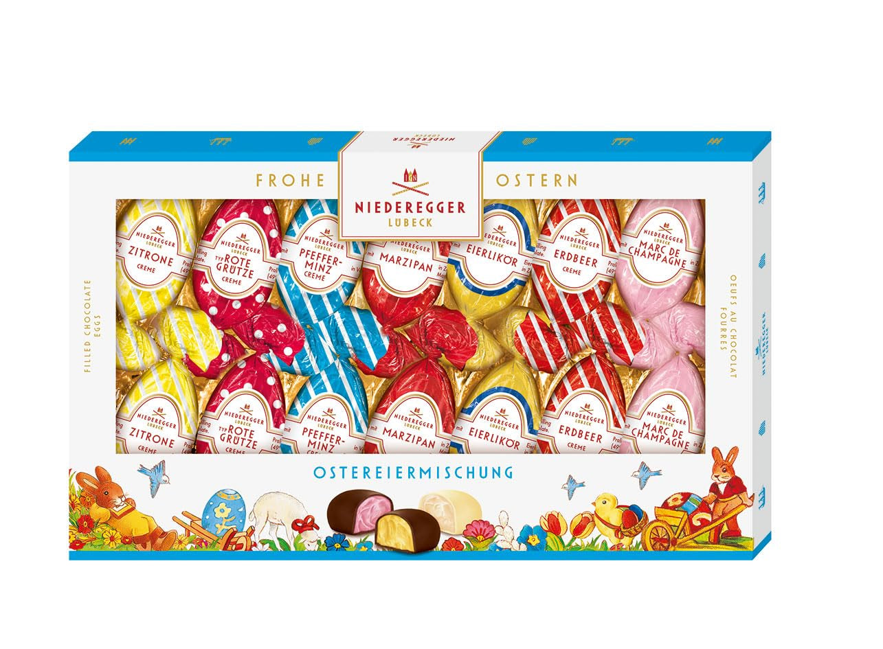 Niederegger | Påskäggsblandning | 1 x 175g | Påskägg med olika marsipan- och pralinfyllningar | Täckt med mörk och vit choklad | påskgåva