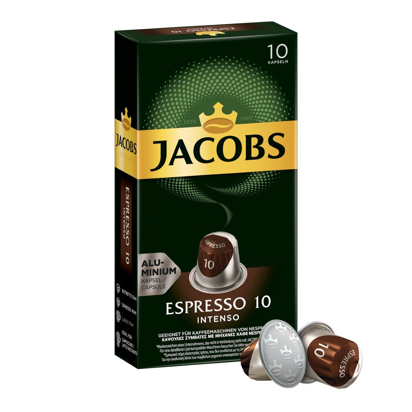 Kaffeekapseln Lungo Intenso, Intensität 8 av 12, 200 Nespresso®* kompatibel Kapseln, 10 x 20 Getränke & Kapseln Espresso Intenso, Intensität 10 100 Nespresso®* kompatibel Kaffeekapseln, 10x10