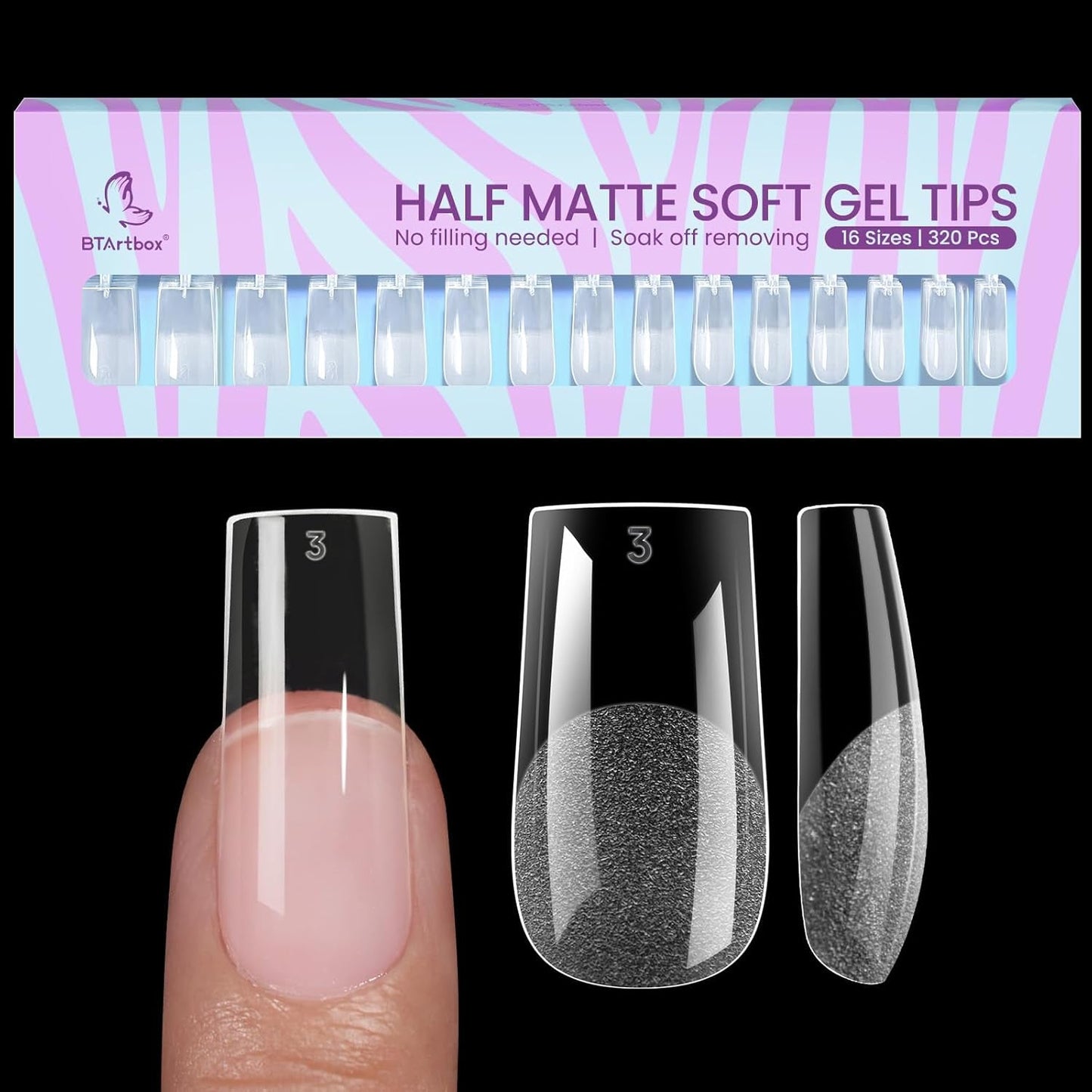 Btartbox Extra Short Almond Nail Tips - Full Cover Gel X Soft XS Gel Nail Tips - Pre-Shaped Semi-Matte For Wide Nails Salon 320 Stk