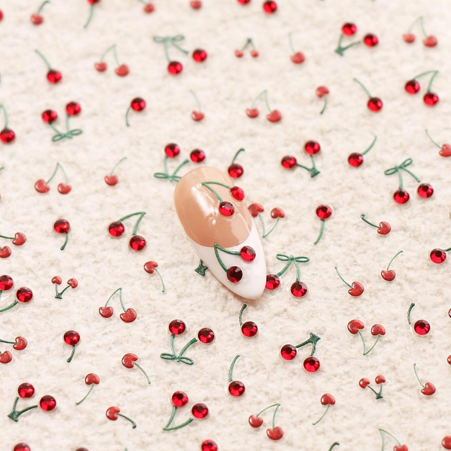 JMEOWIO 3D Nagelsticker Kirsche Nail Art Sticker Selbstklebend Nagelaufkleber 5D Stereoskopisk Dekoration Nageldesign Zubehör 1 Blatt