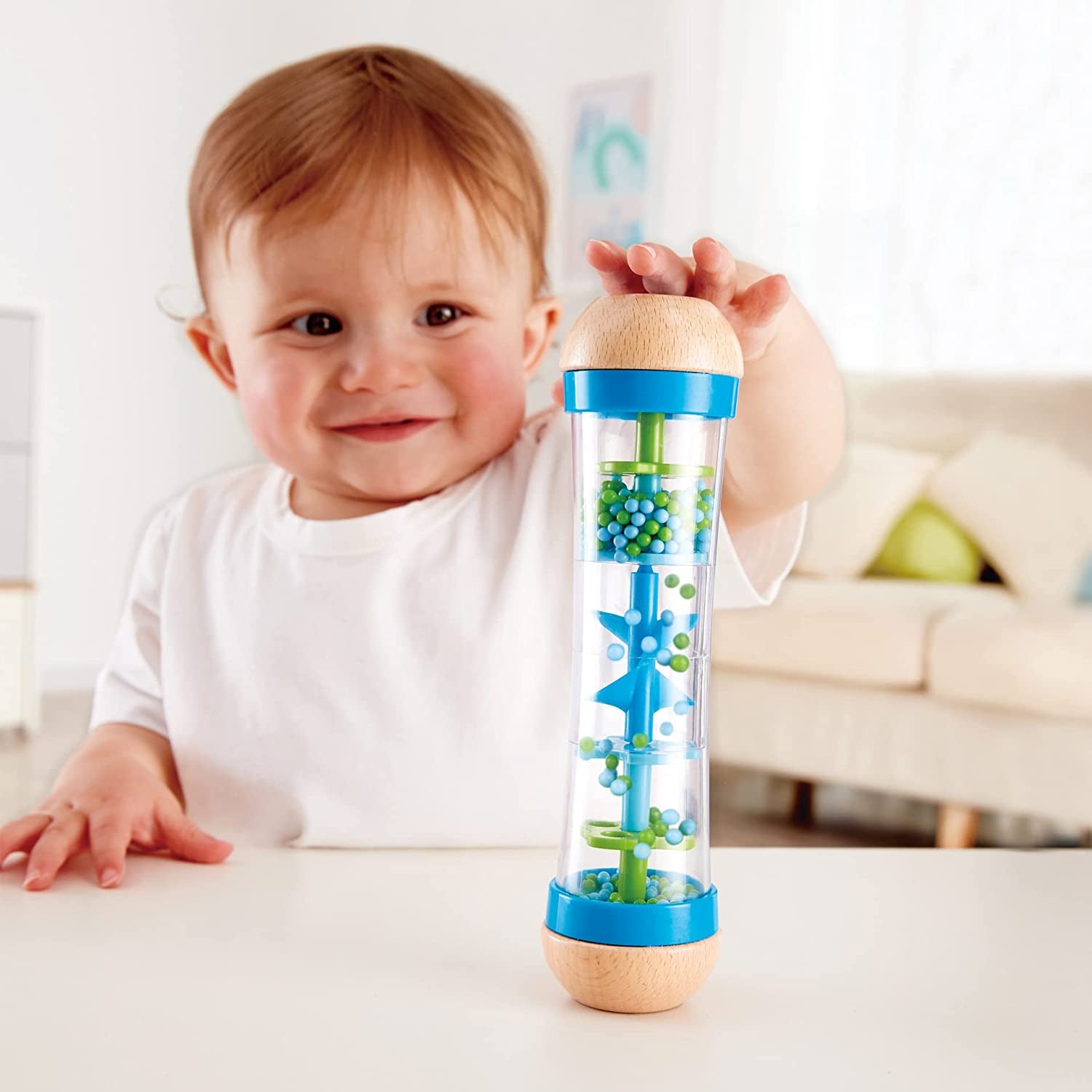 Hape regnmakare | mini musikleksak med träklockor, blå Toys Bebe Naty Shop