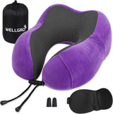 WELLGRO nackkuddsset med 3D-sömnmask och öronproppar - Avtagbart skydd - Memory Foam - Dragkedja - Inklusive förvaringsväska - Resekudde - Valbar färg, Färg:Grå Naty Shop Lila ortopediska livmoderkuddar