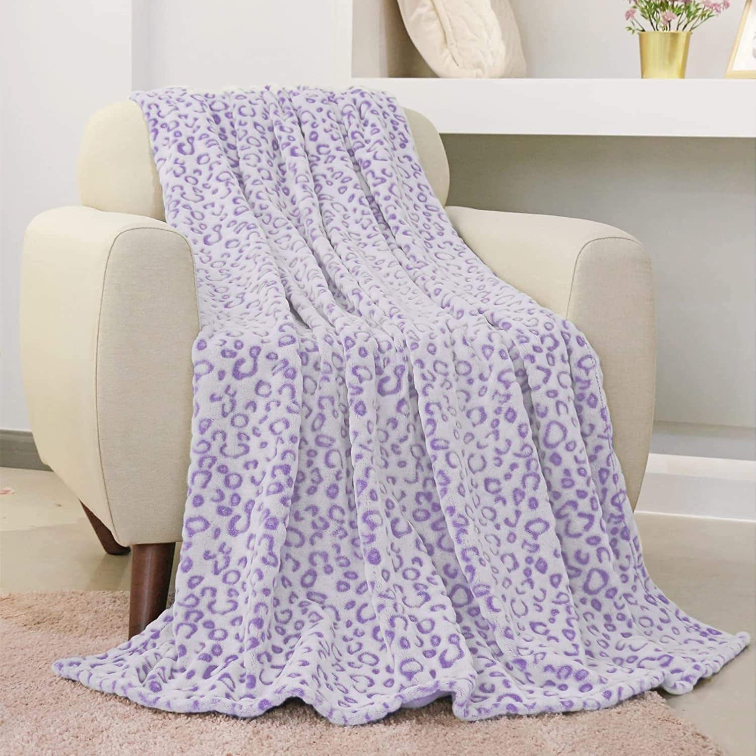 FY FIBER HOUSE flanell fleece, mikrofiberfilt med 3D gepardtryck, 228 X 274 cm, lila Täcken och täcken Naty Shop