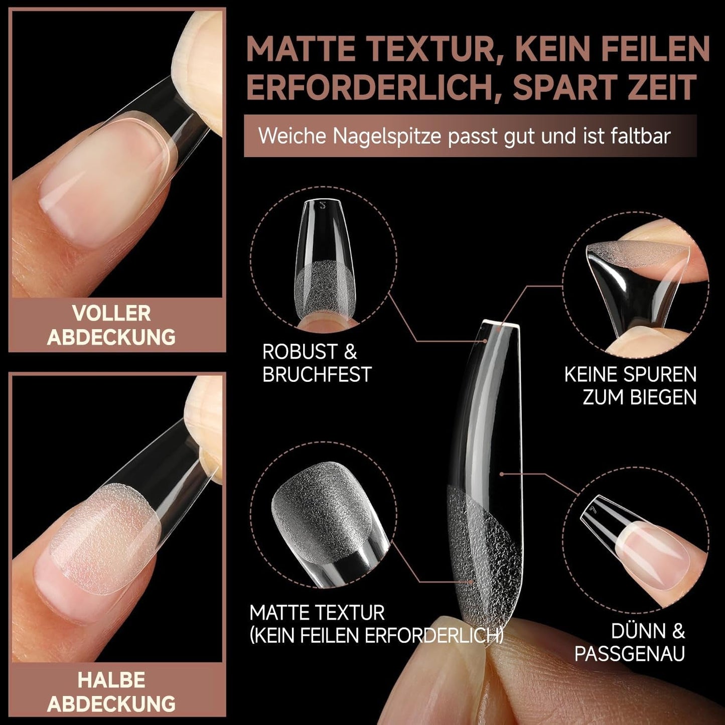 Ballerina Gel Nail Tips 216st 12 Storlekar Soft Gel Nail Tips Heltäckande Nail Extension Set Semi Matt DIY Home Art
