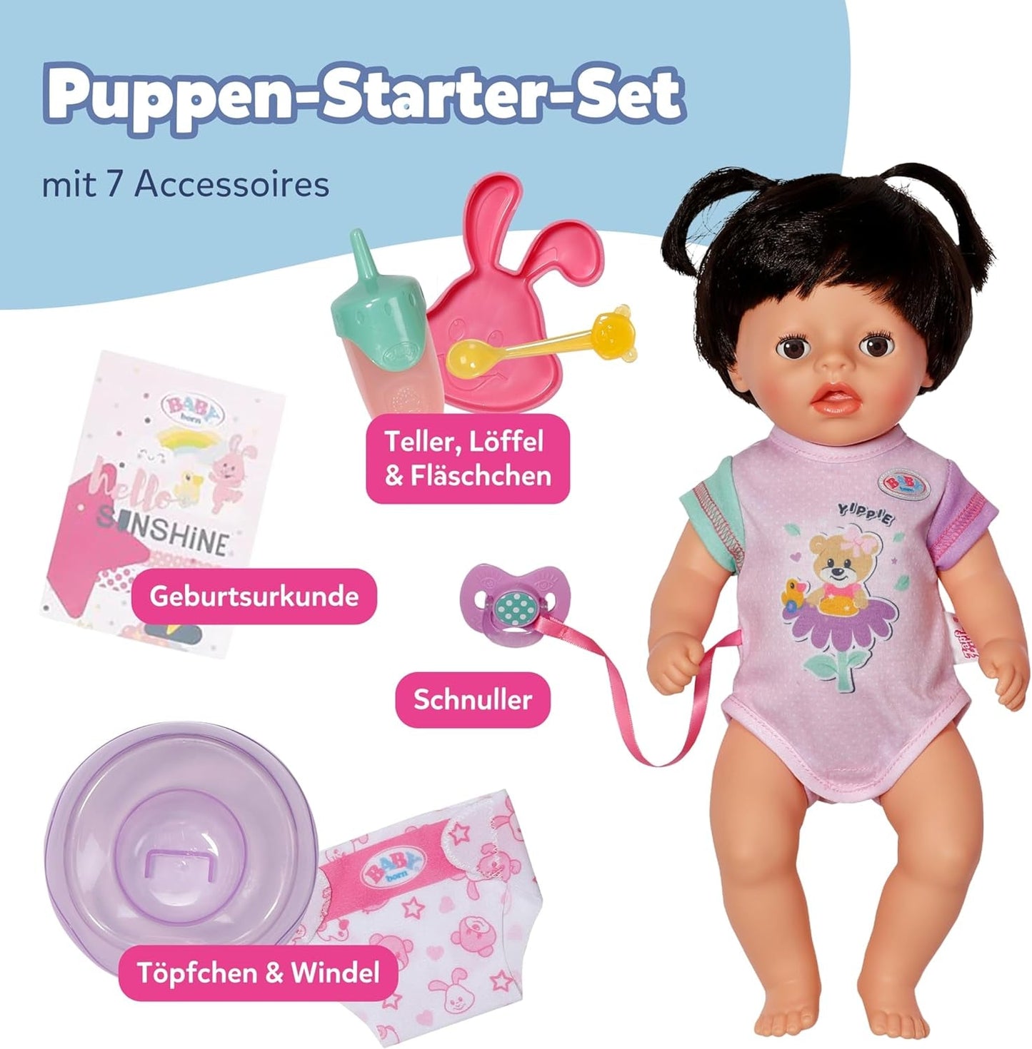BABY Born Amy - 36 cm docka - Babydocka med 7 funktioner för småbarn från 1 år - Fungerar utan batterier - Inkluderar tillbehör och madrass