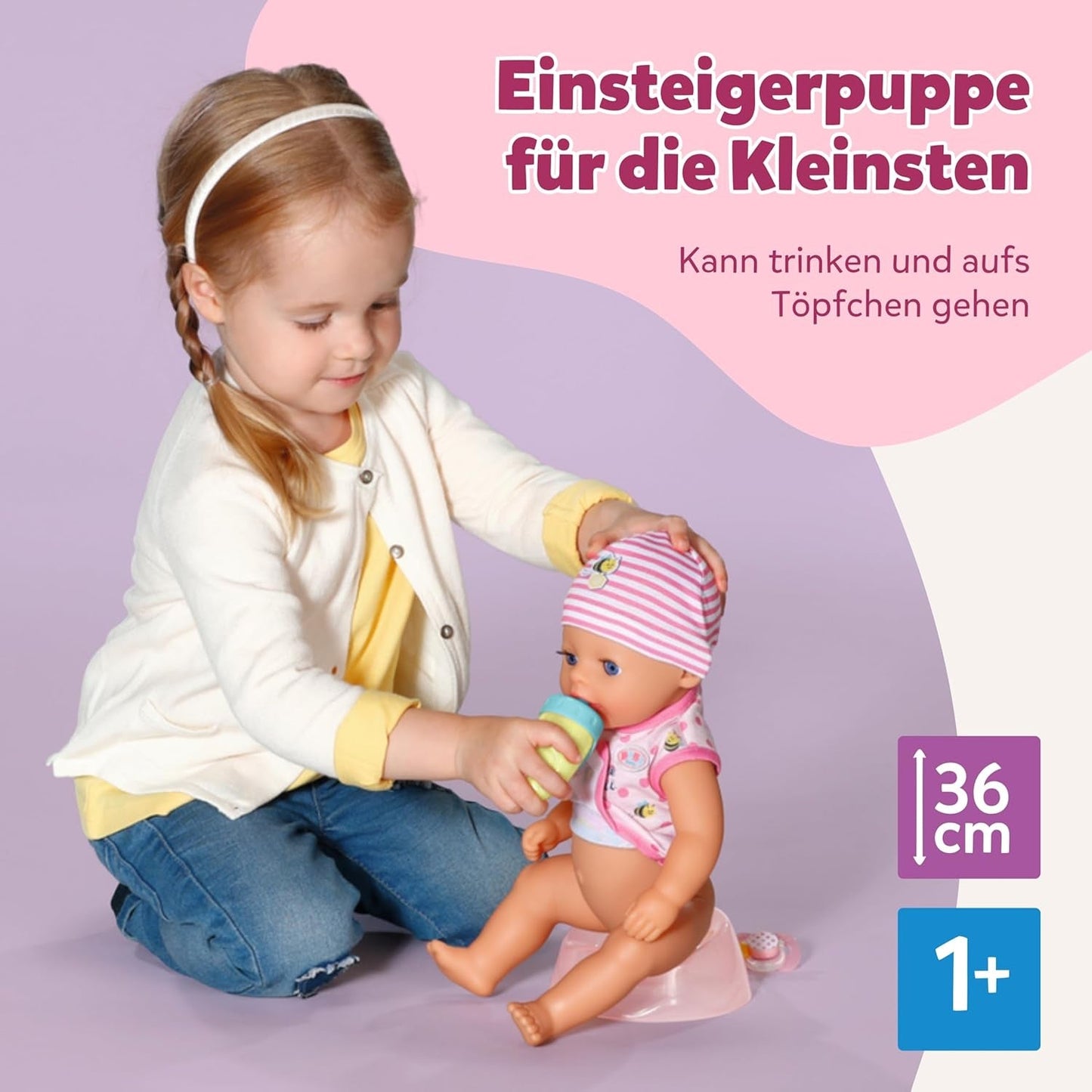 Baby Born Lena babydocka (Girl) - 36 cm - 7 funktioner inklusive tillbehör och madrass - Fungerar helt utan batterier - Passar små barn från 1 år