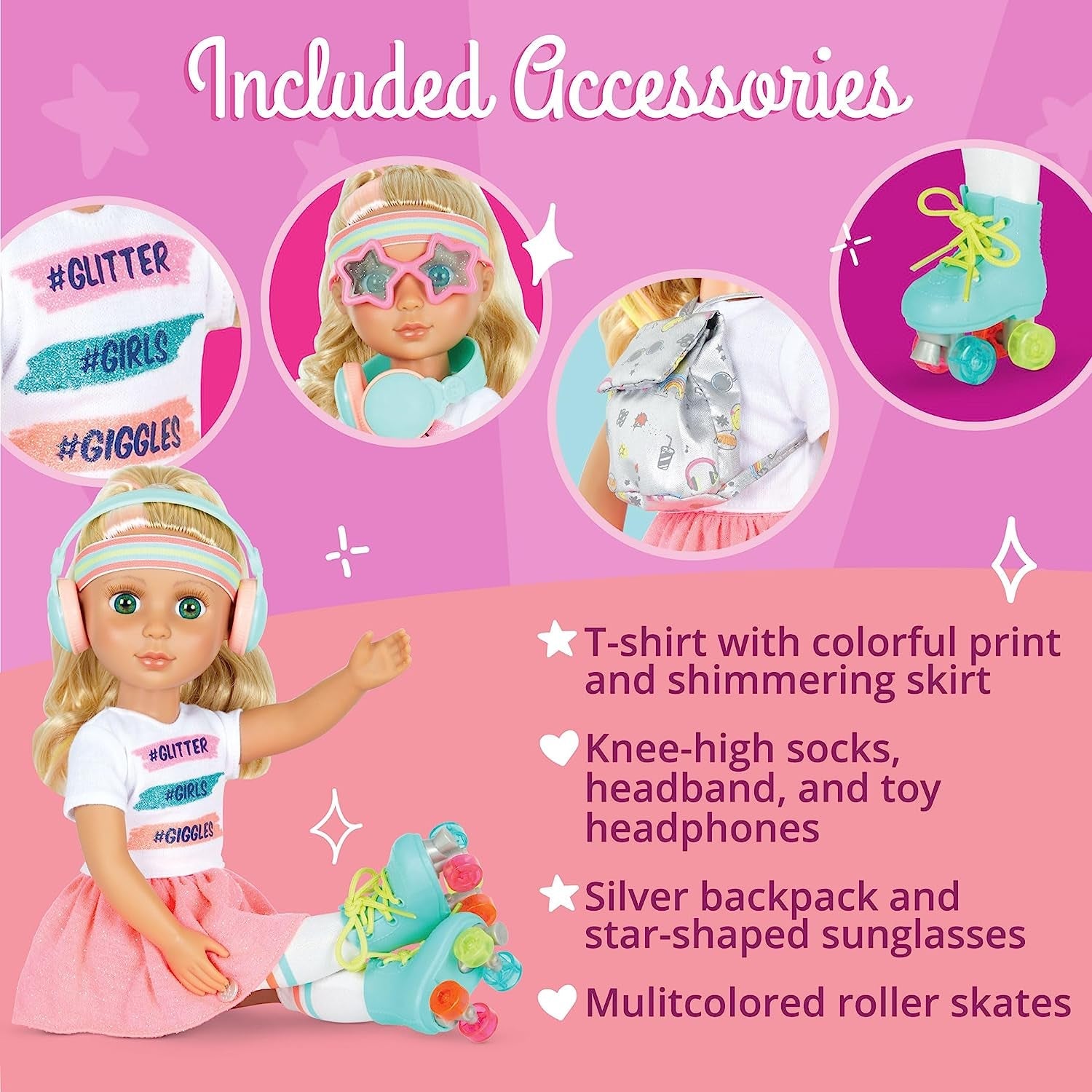 Glitter Girls - Sunnie Dolls - Sunnie Articulated Doll 36cm - Blont hår och gröna ögon - Leksak för 3 år och uppåt