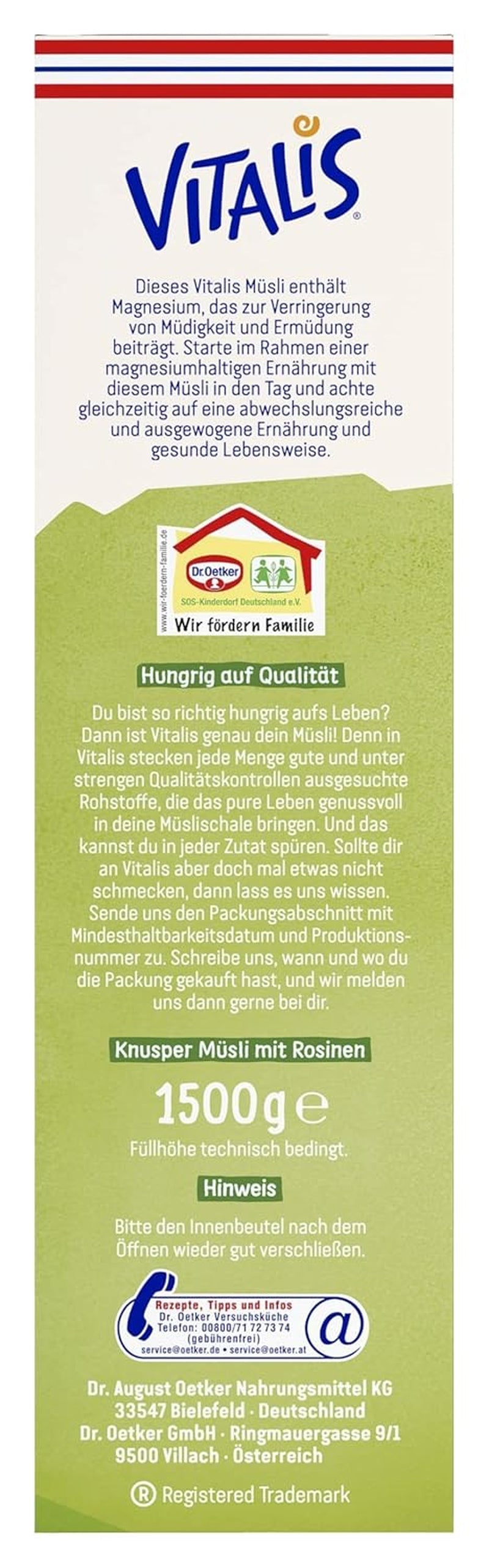 Dr. Oetker Vitalis Classic Crispy Müsli: Stort paket krispig frukostmüsli med russin, 1 paket, 1,5 kg
