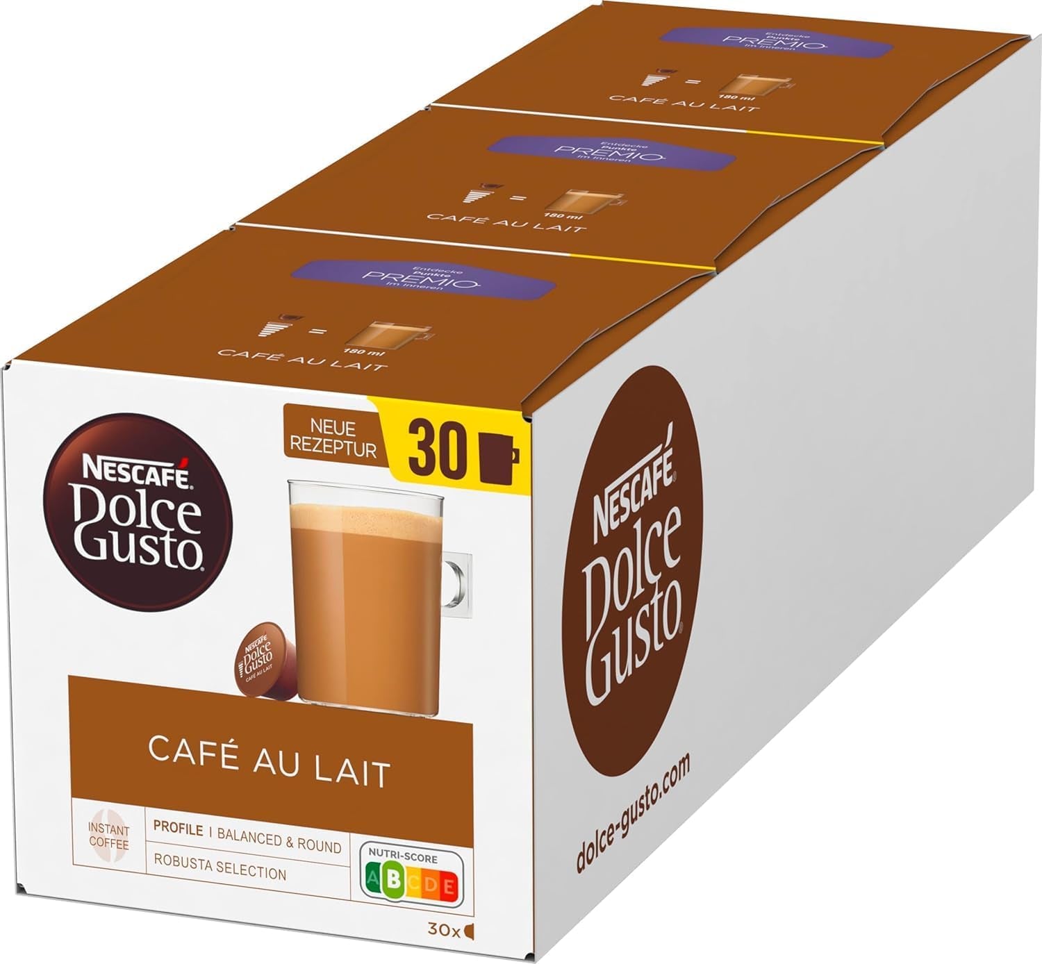 Krups KP3405 NESCAFÉ Dolce Gusto Genio S Plus Kapselmaskin, Espresso Boost, temperaturval, varma och kalla drycker, 15 bars pumptryck, 0,8 l vattentank, 1 500 watt, färg röd med Café au Lait