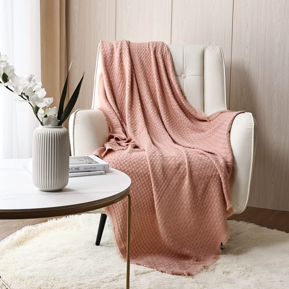 CREVENT roststickad filt för soffa Soffa Stol Säng Heminredning Mjuk Varm Mysig Lätt Vår Sommar Höst (127,8 X 152,4 cm Karamell / Brun / Bränd Orange) CREVENT Rosa våffelsängar och filtar