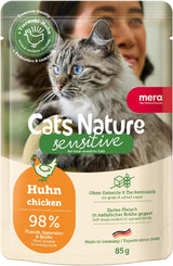 Våtfoder för katter MERA Cats Nature Sensitive med kyckling 12x85g | Monoprotein, sockerfri och spannmålsfri | Hög kötthalt och lättsmält våtfoder för katter