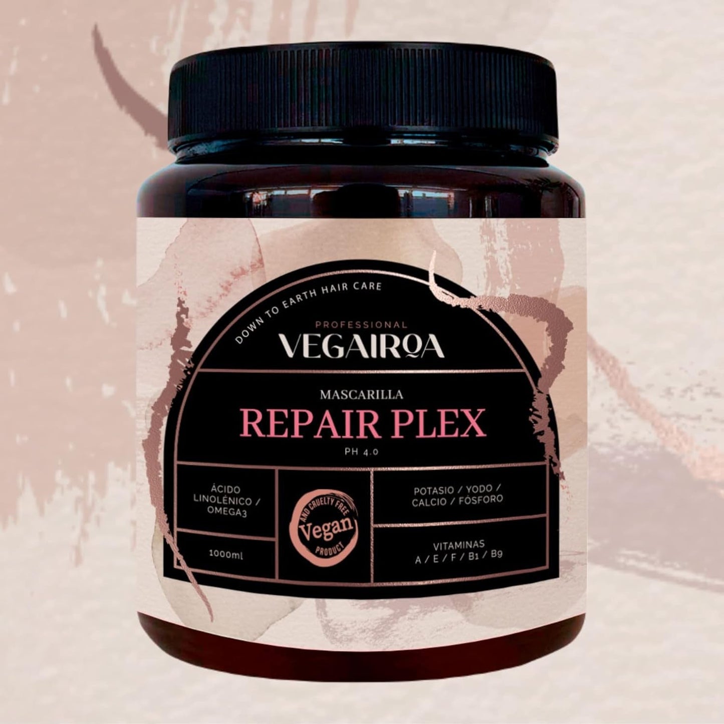 VEGAIROA - Repair Plex Mask - Extreme Repair Mask - Fuktgivande och närande - Frizz Protection - För kemiskt behandlat hår - Professionell vegansk frisörprodukt - 1000g Naty Shop Hair Mask