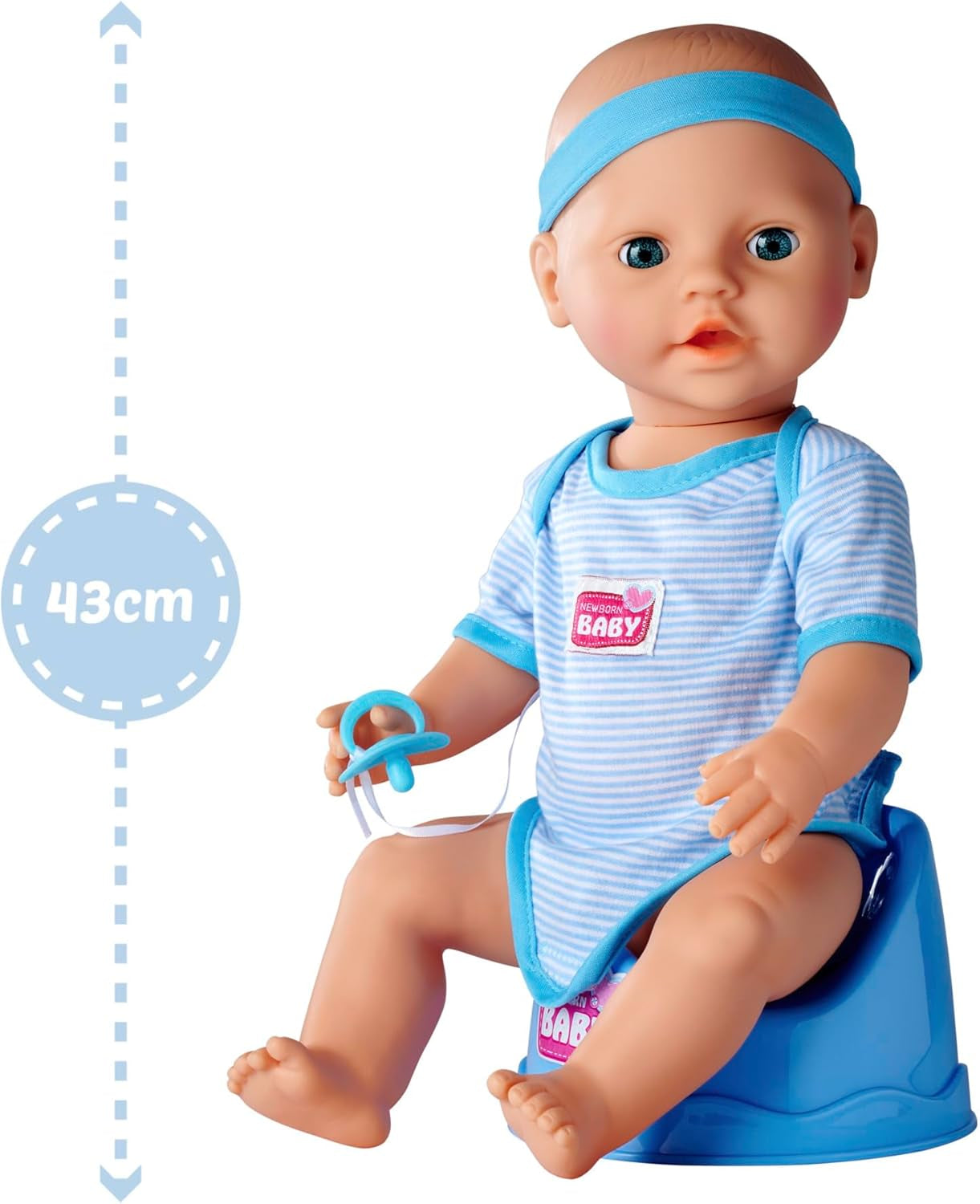 Simba 105030044 - Newborn Doll - Pojke, helvinyldocka med sovande ögon, dricks- och vätningsfunktion och tillbehör, 8 delar, 43 cm, babydocka, 3+