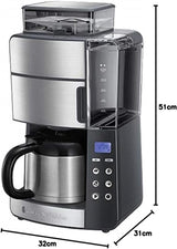 Russell Hobbs kaffebryggare med kvarn och termisk karaff [Digital timer, duschhuvud för optimal extraktion och arom] Grind&Brew (1-10 koppar, 3 malningsinställningar) Filterkaffebryggare 25620-56