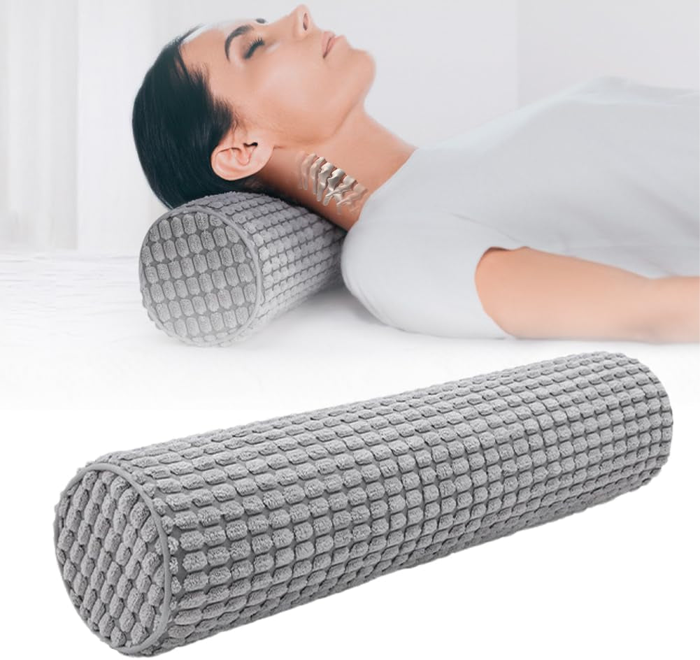 Nackrulle med lock, 11X45 cm resekudde med minnesskum, fläcktvättbar plysch nackkudde för smärtlindring i nacken, nackkudde för hem, kontor, resor Rundcylinder Yoga cervikala ortopediska kuddar Naty Shop Standardtitel