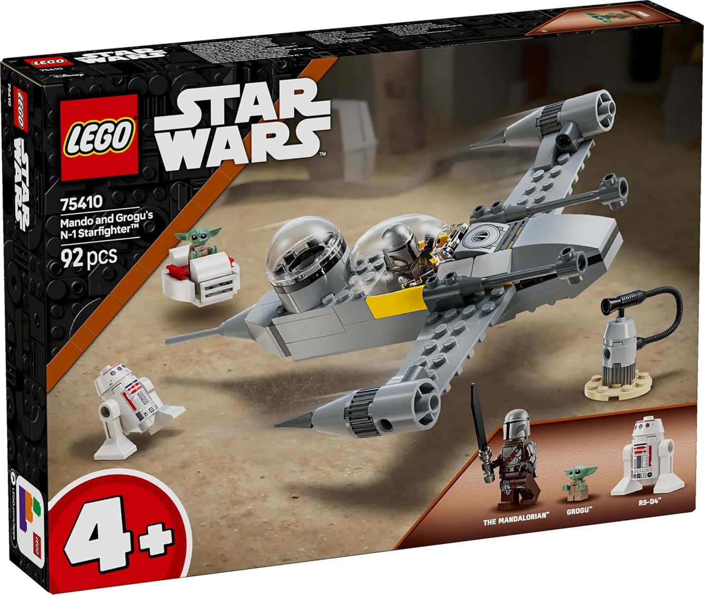 LEGO Star Wars 75410 Mandos och Grogus N-1 Starfighter-leksak med minifigurer Mandalorian, Grogu och R5-D4, inklusive byggbar kolonn, rymdskeppsstartset för pojkar och flickor från 4 år Byggset Beuche den LEGO-Store