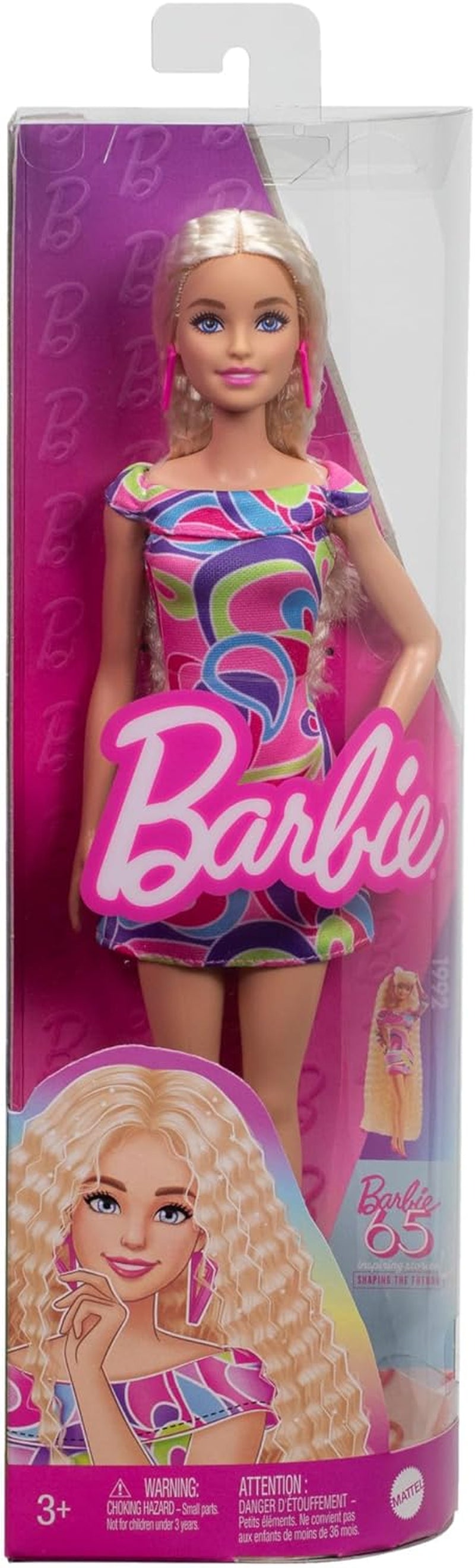 Barbie Fashionistas #223 docka med vågigt blont hår, klänning och accessoarer Inspirerad av Totally Hair, 65-årsjubileums samlingsmodedocka, HRH20