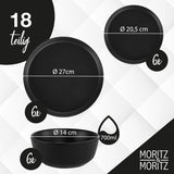 Moritz & Moritz NORDIC 6-personers servisset - 18-delat svart servisset i stengods - Skandinavisk design - 6-personers Robust servisset för dagligt bruk och gäster - Kombinationsset för servis
